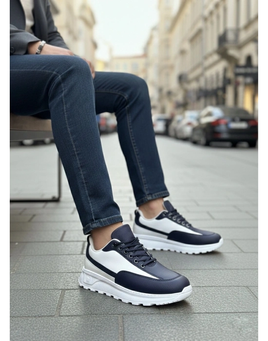 BA0246 Lacivert Bağcıklı Yüksek Beyaz Taban Günlük Erkek Ayakkabı