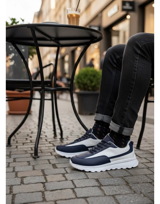 BA0246 Lacivert Bağcıklı Yüksek Beyaz Taban Günlük Erkek Ayakkabı