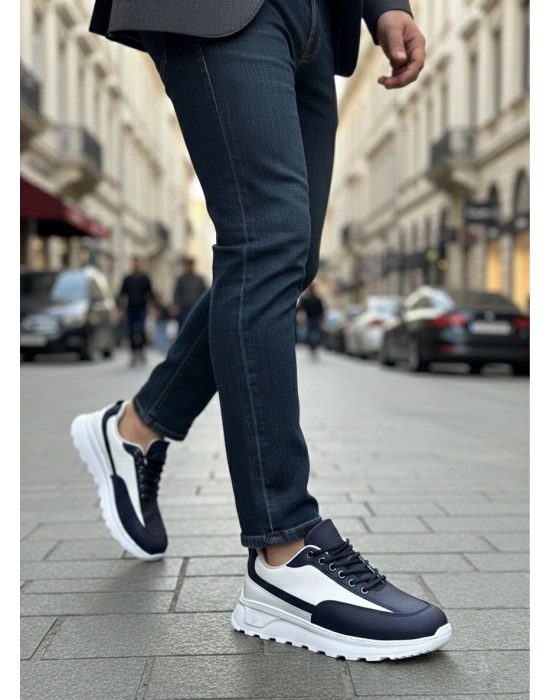 BA0246 Lacivert Bağcıklı Yüksek Beyaz Taban Günlük Erkek Ayakkabı