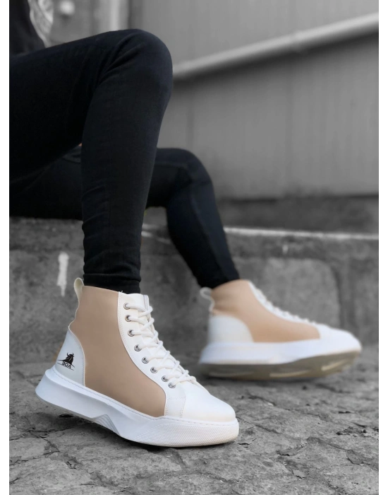 Ba0256 Bağcıklı Erkek Yüksek Taban Beyaz Krem Taban Spor Erkek Bot
