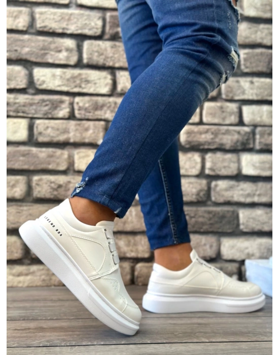 Ba0302 Boa Kalın Taban Bağcıksız Tarz Casual Beyaz Erkek Ayakkabı Erkek Günlük Ayakkabı