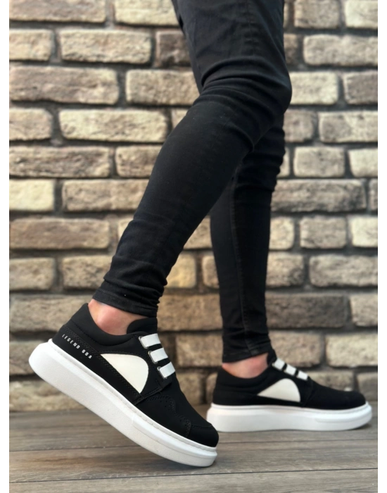 BA0302 Boa Kalın Taban Bağcıksız Tarz Casual Siyah Beyaz Erkek Ayakkabı