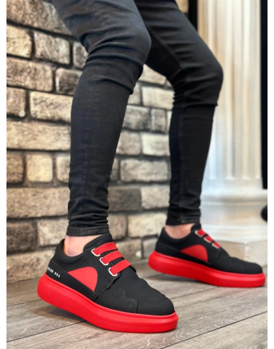 Ba0302 Boa Kalın Taban Bağcıksız Tarz Casual Siyah Kırmızı Erkek Ayakkabı Erkek Günlük Ayakkabı