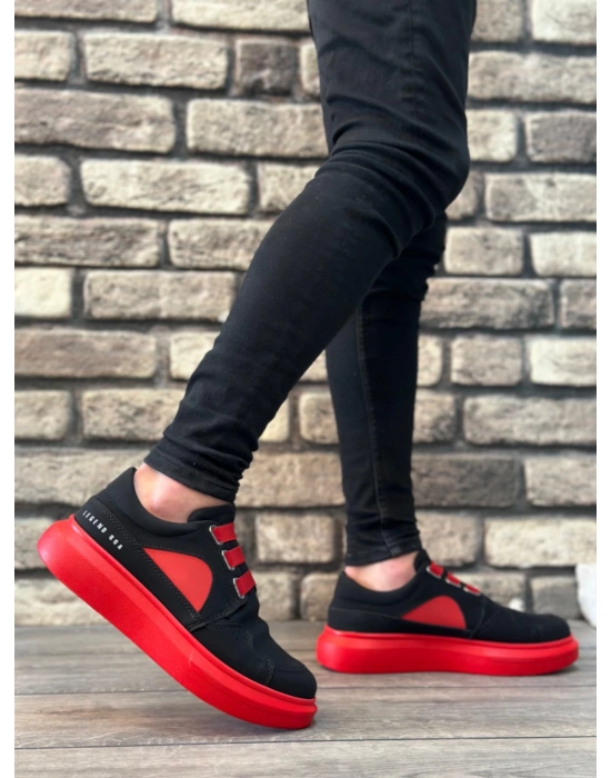 Ba0302 Boa Kalın Taban Bağcıksız Tarz Casual Siyah Kırmızı Erkek Ayakkabı Erkek Günlük Ayakkabı