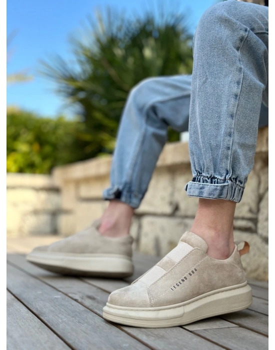 Ba0307 Boa Kalın Süet Yüksek Taban Çift Bant Bej Erkek Ayakkabı Erkek Günlük Ayakkabı