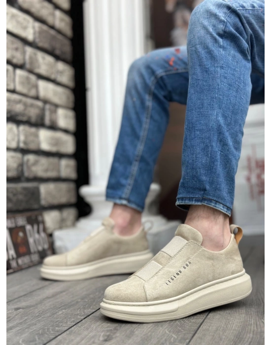 Ba0307 Boa Kalın Süet Yüksek Taban Çift Bant Bej Erkek Ayakkabı Erkek Günlük Ayakkabı