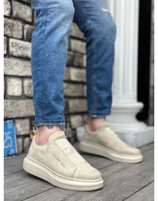 Ba0307 Boa Kalın Süet Yüksek Taban Çift Bant Bej Erkek Ayakkabı Erkek Günlük Ayakkabı