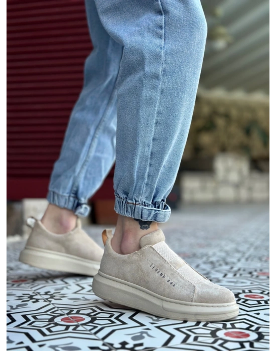 Ba0307 Boa Kalın Süet Yüksek Taban Çift Bant Bej Erkek Ayakkabı Erkek Günlük Ayakkabı