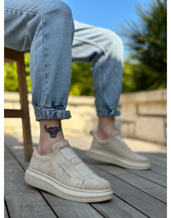 Ba0307 Boa Kalın Süet Yüksek Taban Çift Bant Bej Erkek Ayakkabı Erkek Günlük Ayakkabı