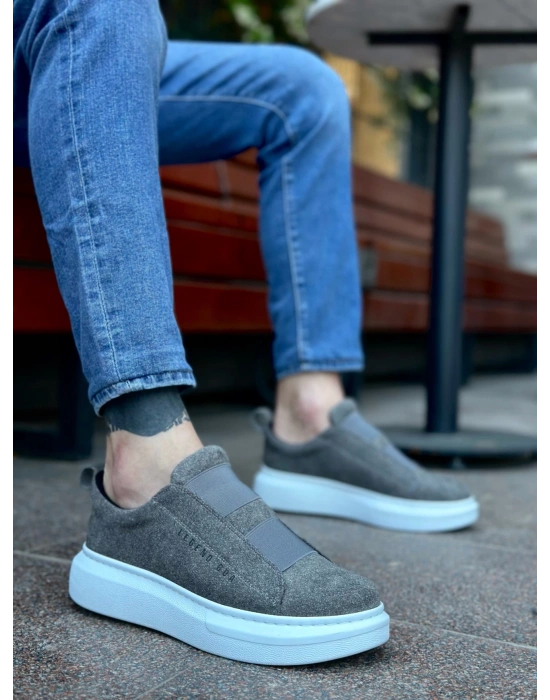 Ba0307 Boa Kalın Süet Yüksek Taban Çift Bant Gri Erkek Ayakkabı Erkek Günlük Ayakkabı