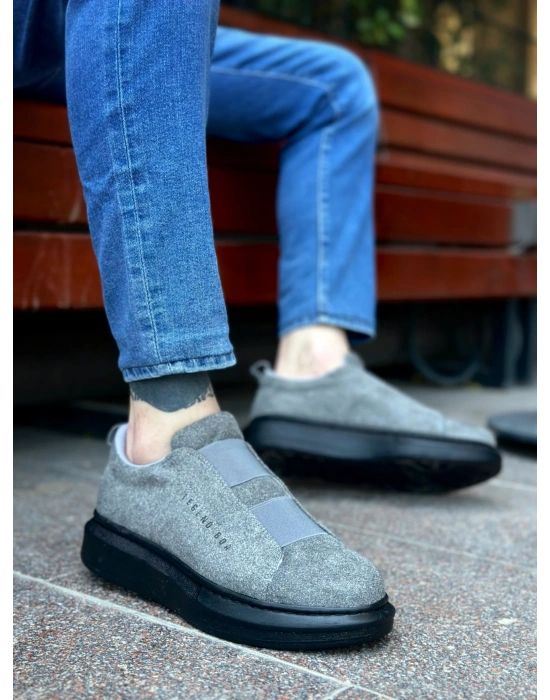 Ba0307 Boa Kalın Süet Yüksek Taban Çift Bant Gri Siyah Erkek Ayakkabı Erkek Günlük Ayakkabı