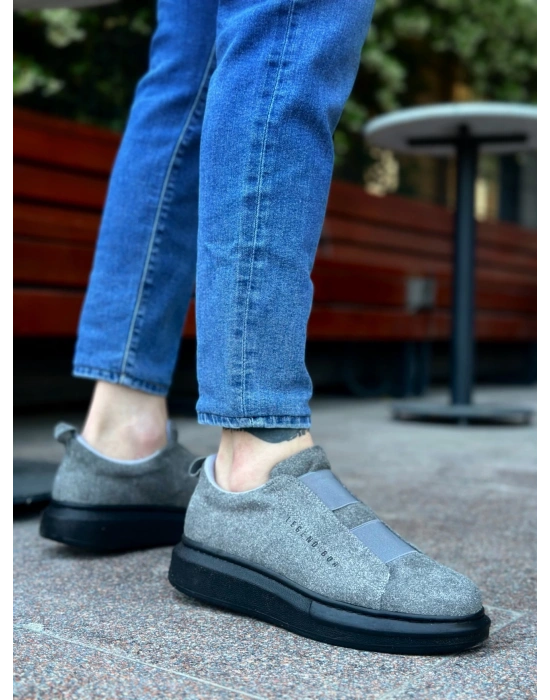 Ba0307 Boa Kalın Süet Yüksek Taban Çift Bant Gri Siyah Erkek Ayakkabı Erkek Günlük Ayakkabı