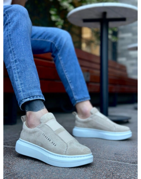 Ba0307 Boa Kalın Süet Yüksek Taban Çift Bant Krem Erkek Ayakkabı Erkek Günlük Ayakkabı