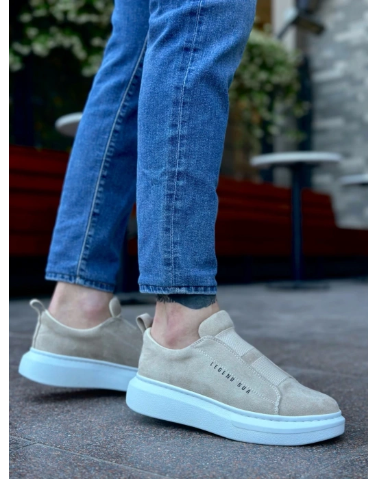 Ba0307 Boa Kalın Süet Yüksek Taban Çift Bant Krem Erkek Ayakkabı Erkek Günlük Ayakkabı