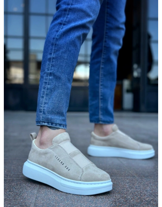 Ba0307 Boa Kalın Süet Yüksek Taban Çift Bant Krem Erkek Ayakkabı Erkek Günlük Ayakkabı