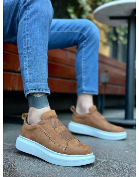 Ba0307 Boa Kalın Süet Yüksek Taban Çift Bant Taba Beyaz Erkek Ayakkabı Erkek Günlük Ayakkabı