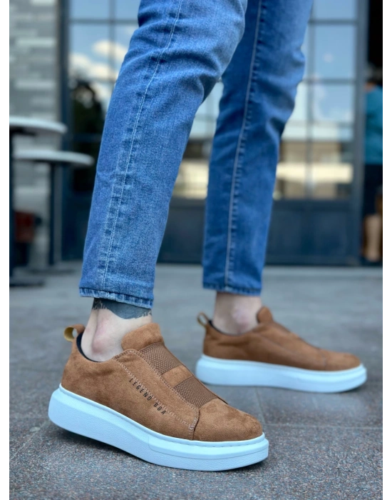 Ba0307 Boa Kalın Süet Yüksek Taban Çift Bant Taba Beyaz Erkek Ayakkabı Erkek Günlük Ayakkabı