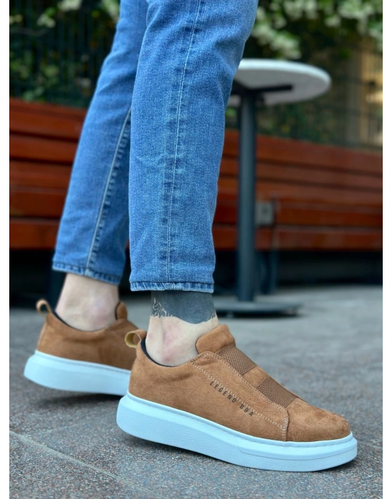 Ba0307 Boa Kalın Süet Yüksek Taban Çift Bant Taba Beyaz Erkek Ayakkabı Erkek Günlük Ayakkabı