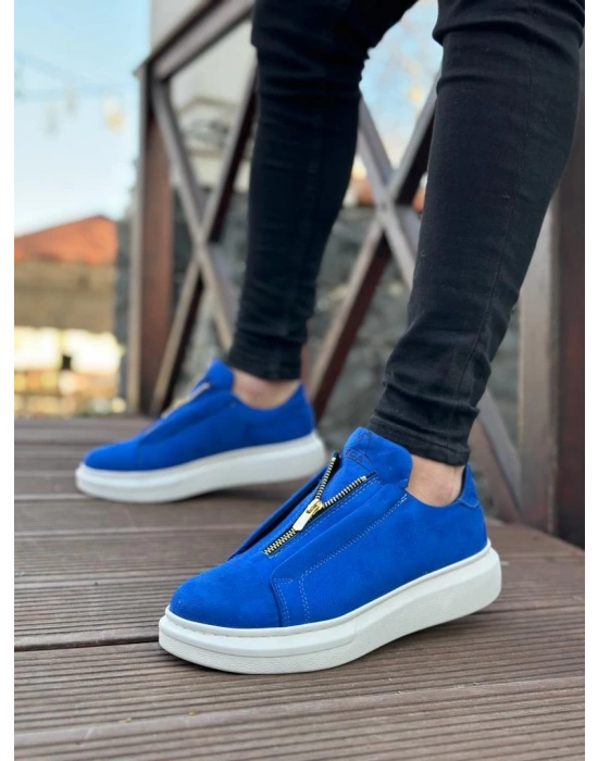 Ba0310 Boa Kalın Süet Yüksek Taban Fermuarlı Mavi Erkek Ayakkabı Erkek Günlük Ayakkabı