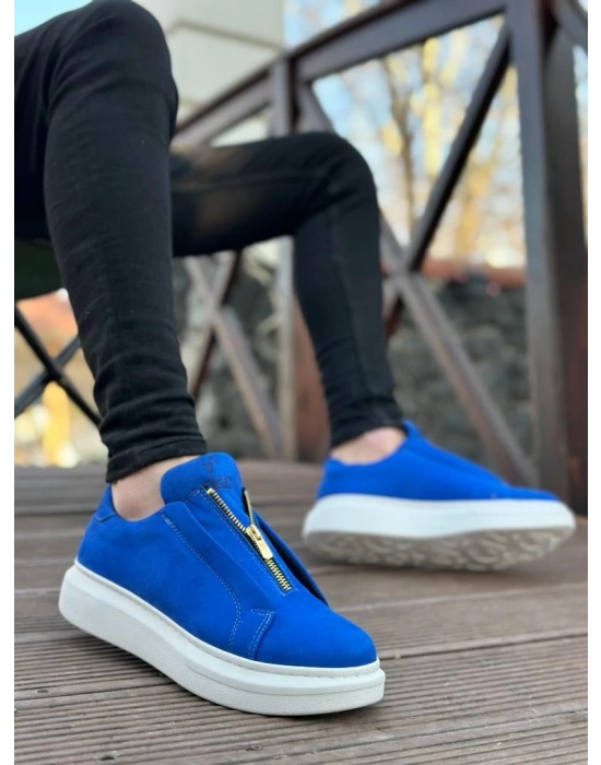 Ba0310 Boa Kalın Süet Yüksek Taban Fermuarlı Mavi Erkek Ayakkabı Erkek Günlük Ayakkabı