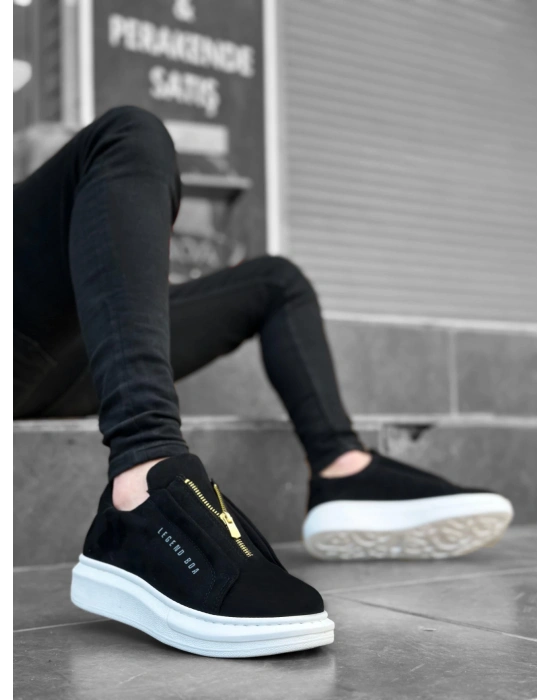 Ba0310 Boa Kalın Süet Yüksek Taban Fermuarlı Siyah Beyaz Erkek Ayakkabı Erkek Günlük Ayakkabı