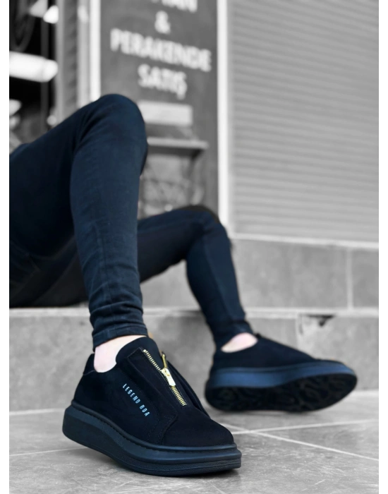 Ba0310 Boa Kalın Süet Yüksek Taban Fermuarlı Siyah Siyah Erkek Ayakkabı Erkek Günlük Ayakkabı