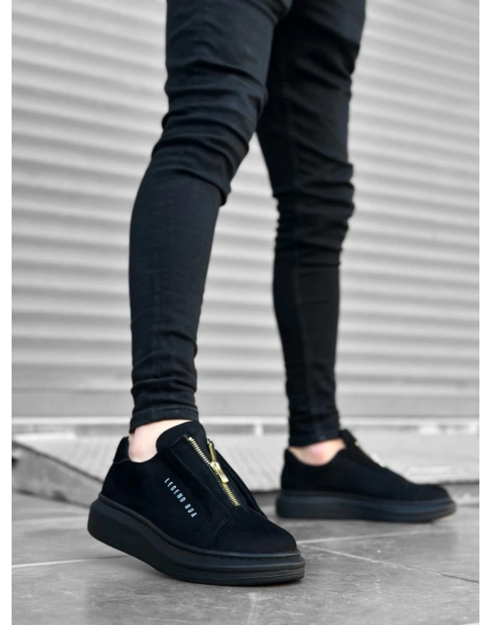 Ba0310 Boa Kalın Süet Yüksek Taban Fermuarlı Siyah Siyah Erkek Ayakkabı Erkek Günlük Ayakkabı