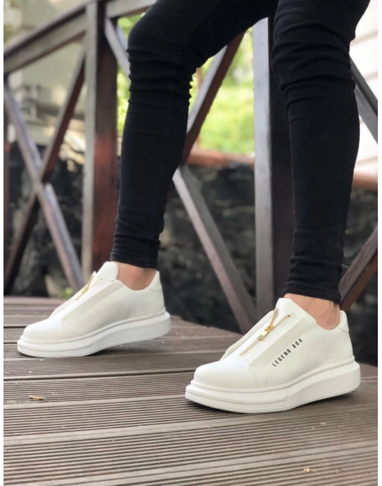 Ba0310 Boa Kalın Yüksek Taban Fermuarlı Beyaz Erkek Ayakkabı Erkek Günlük Ayakkabı