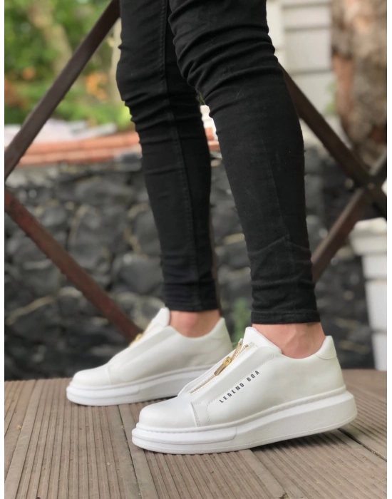 Ba0310 Boa Kalın Yüksek Taban Fermuarlı Beyaz Erkek Ayakkabı Erkek Günlük Ayakkabı