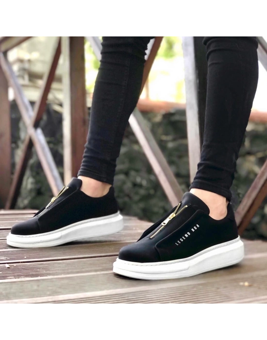 Ba0310 Boa Kalın Yüksek Taban Fermuarlı Siyah Beyaz Erkek Ayakkabı Erkek Günlük Ayakkabı