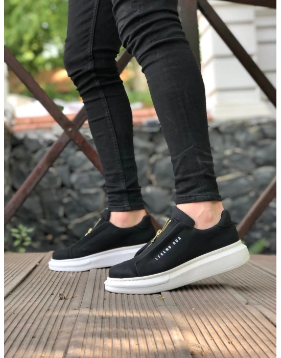 Ba0310 Boa Kalın Yüksek Taban Fermuarlı Siyah Beyaz Erkek Ayakkabı Erkek Günlük Ayakkabı