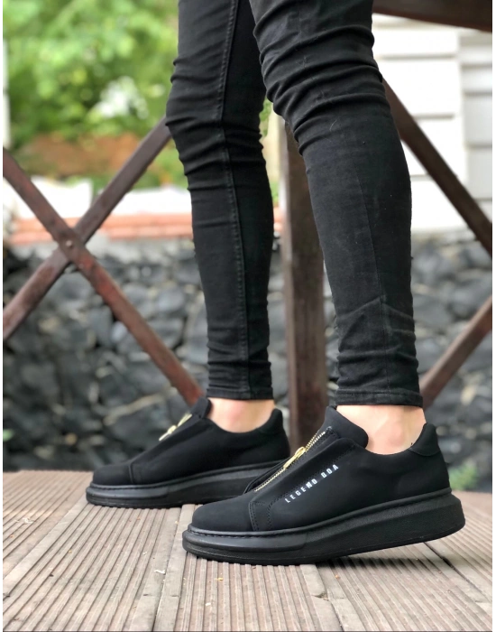 Ba0310 Boa Kalın Yüksek Taban Fermuarlı Siyah Siyah Erkek Ayakkabı Erkek Günlük Ayakkabı