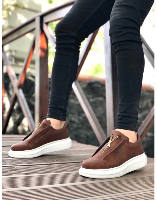 Ba0310 Boa Kalın Yüksek Taban Fermuarlı Taba Beyaz Erkek Ayakkabı Erkek Günlük Ayakkabı