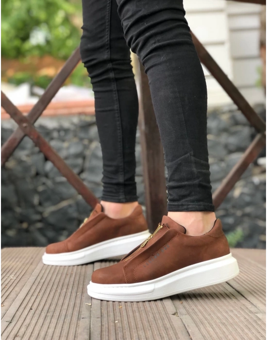 Ba0310 Boa Kalın Yüksek Taban Fermuarlı Taba Beyaz Erkek Ayakkabı Erkek Günlük Ayakkabı