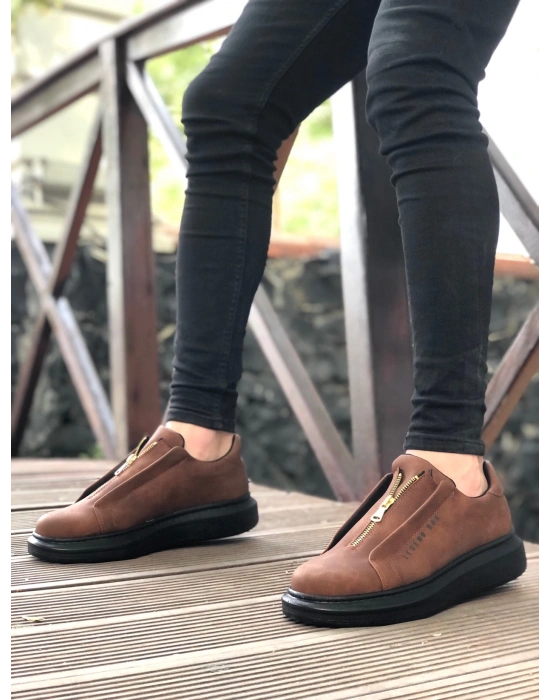 BA0310 BOA Kalın Yüksek Taban Fermuarlı Taba Siyah Erkek Ayakkabı