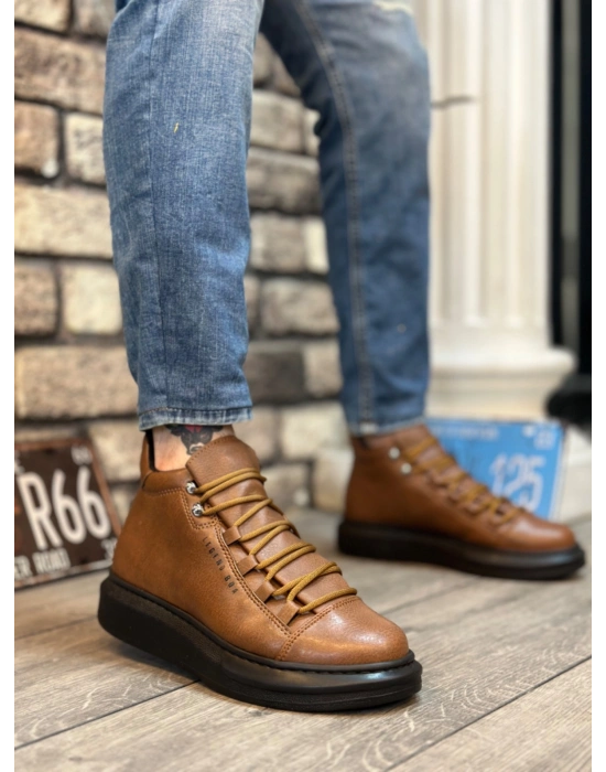 BA0312 Bağcıklı Yüksek Taba Siyah Taban Erkek Tarz Spor Bot