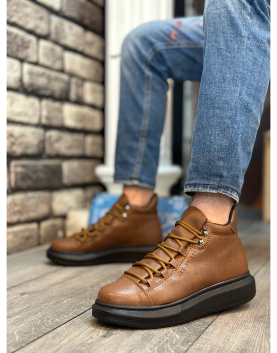 BA0312 Bağcıklı Yüksek Taba Siyah Taban Erkek Tarz Spor Bot