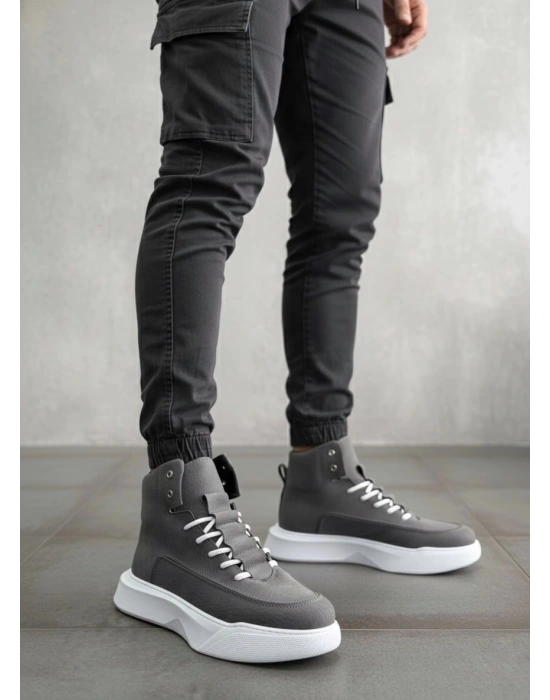 BA0321 Gizli Bağcıklı Erkek Füme Beyaz Taban Spor Bot