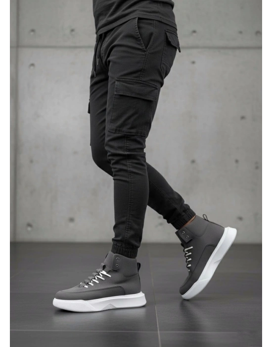 BA0321 Gizli Bağcıklı Erkek Füme Beyaz Taban Spor Bot