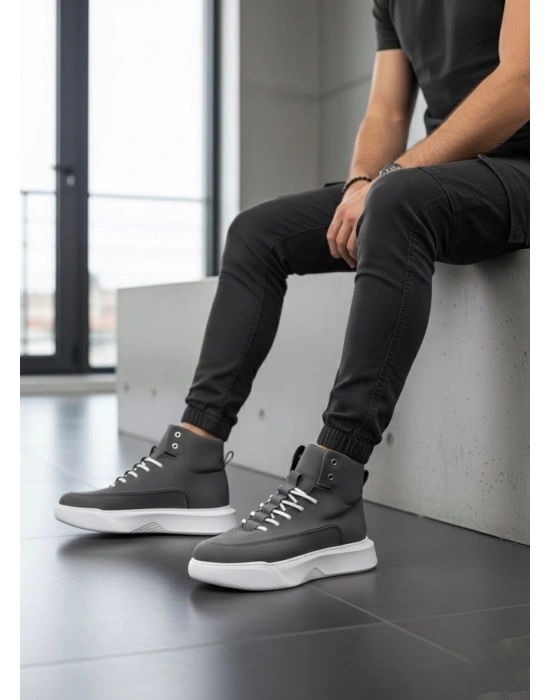 BA0321 Gizli Bağcıklı Erkek Füme Beyaz Taban Spor Bot