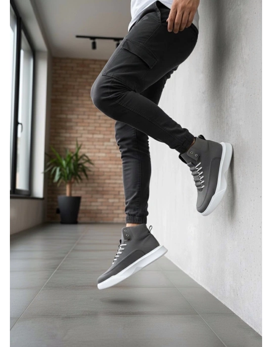 BA0321 Gizli Bağcıklı Erkek Füme Beyaz Taban Spor Bot