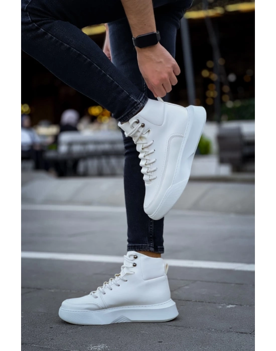 Ba0321 Gizli Bağcıklı Erkek Yüksek Taban Beyaz Spor Erkek Bot