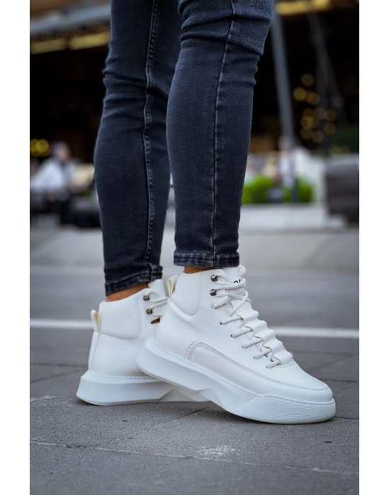 Ba0321 Gizli Bağcıklı Erkek Yüksek Taban Beyaz Spor Erkek Bot