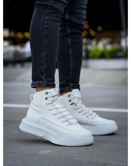 Ba0321 Gizli Bağcıklı Erkek Yüksek Taban Beyaz Spor Erkek Bot