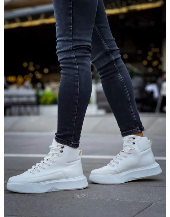 Ba0321 Gizli Bağcıklı Erkek Yüksek Taban Beyaz Spor Erkek Bot