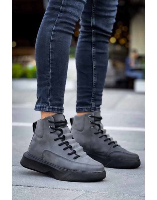 Ba0321 Gizli Bağcıklı Erkek Yüksek Taban Füme Spor Erkek Bot