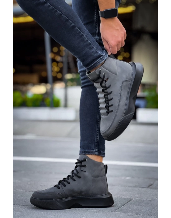 Ba0321 Gizli Bağcıklı Erkek Yüksek Taban Füme Spor Erkek Bot