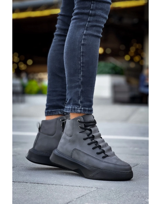 Ba0321 Gizli Bağcıklı Erkek Yüksek Taban Füme Spor Erkek Bot