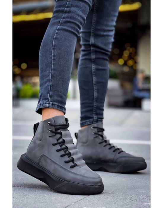 Ba0321 Gizli Bağcıklı Erkek Yüksek Taban Füme Spor Erkek Bot