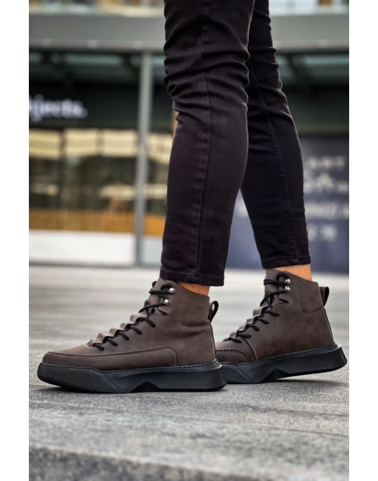 Ba0321 Gizli Bağcıklı Erkek Yüksek Taban Kahverengi Spor Erkek Bot